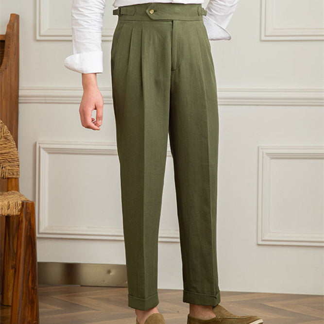 Men's Summer High Waist Straight Cotton And Linen Casual Pants