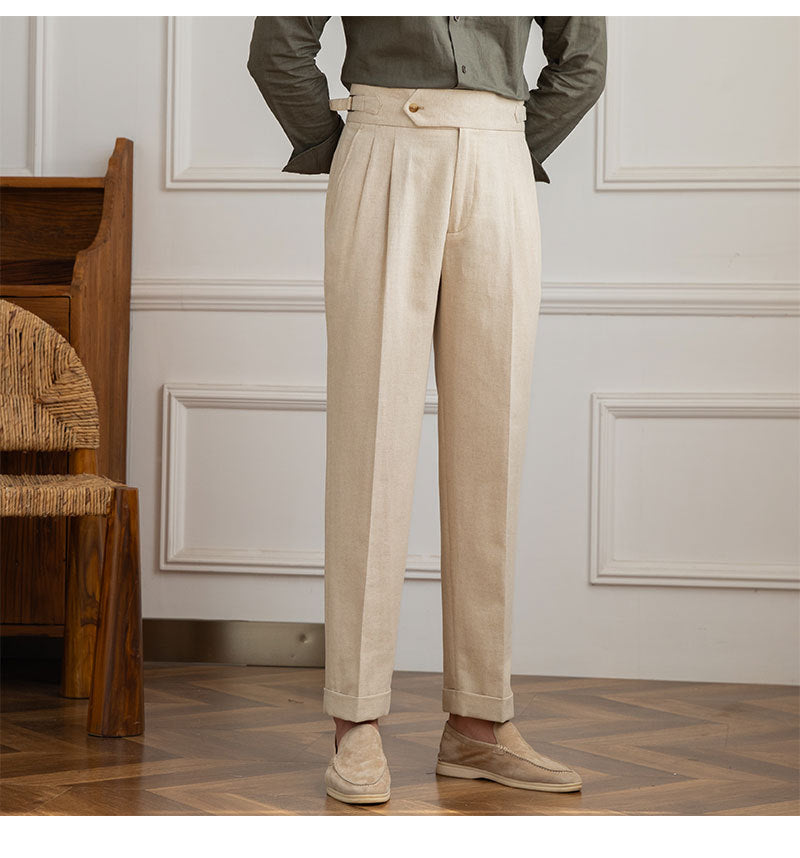 Men's Summer High Waist Straight Cotton And Linen Casual Pants