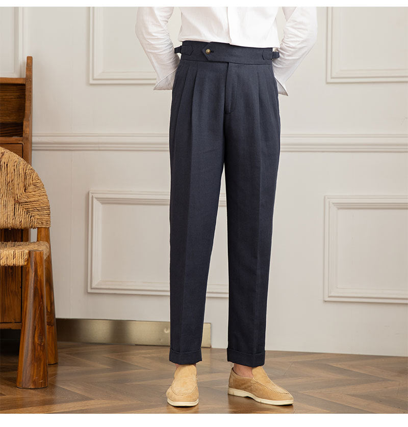 Men's Summer High Waist Straight Cotton And Linen Casual Pants