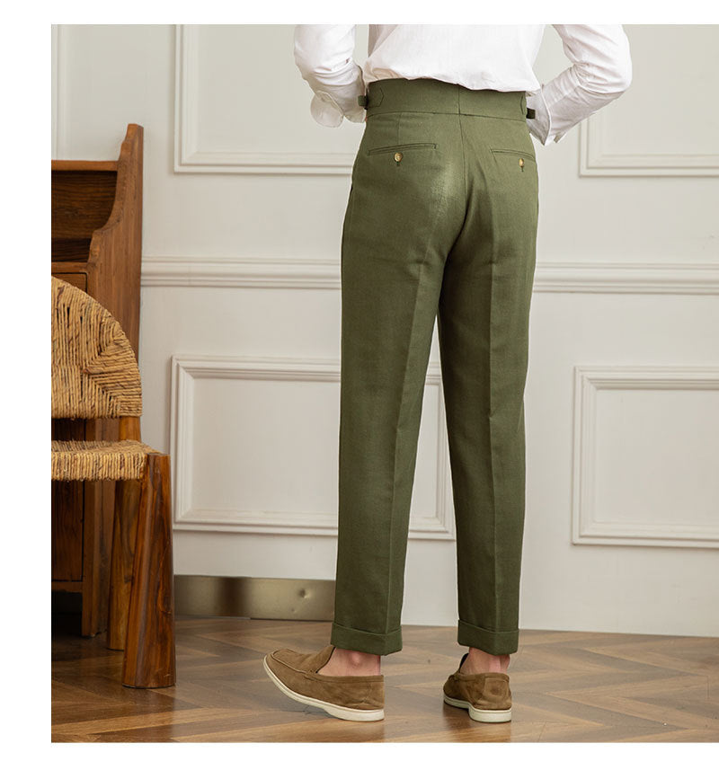 Men's Summer High Waist Straight Cotton And Linen Casual Pants