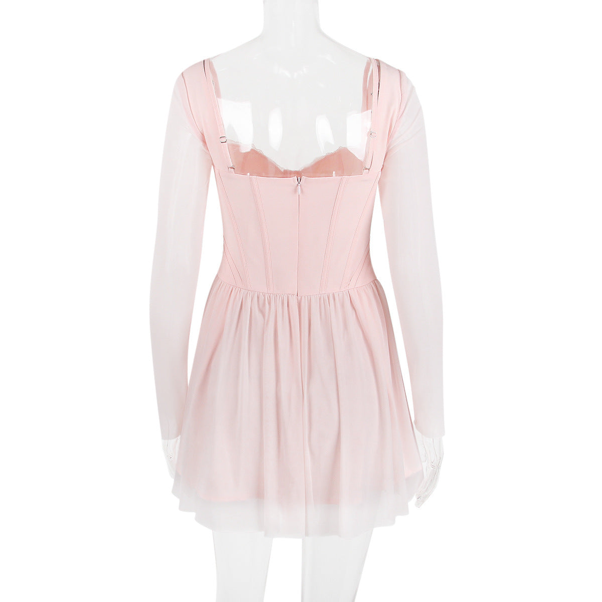 Women's Clothing New Mesh Long Sleeve Lace Stitching Fishbone French Dress