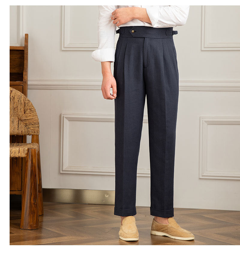Men's Summer High Waist Straight Cotton And Linen Casual Pants